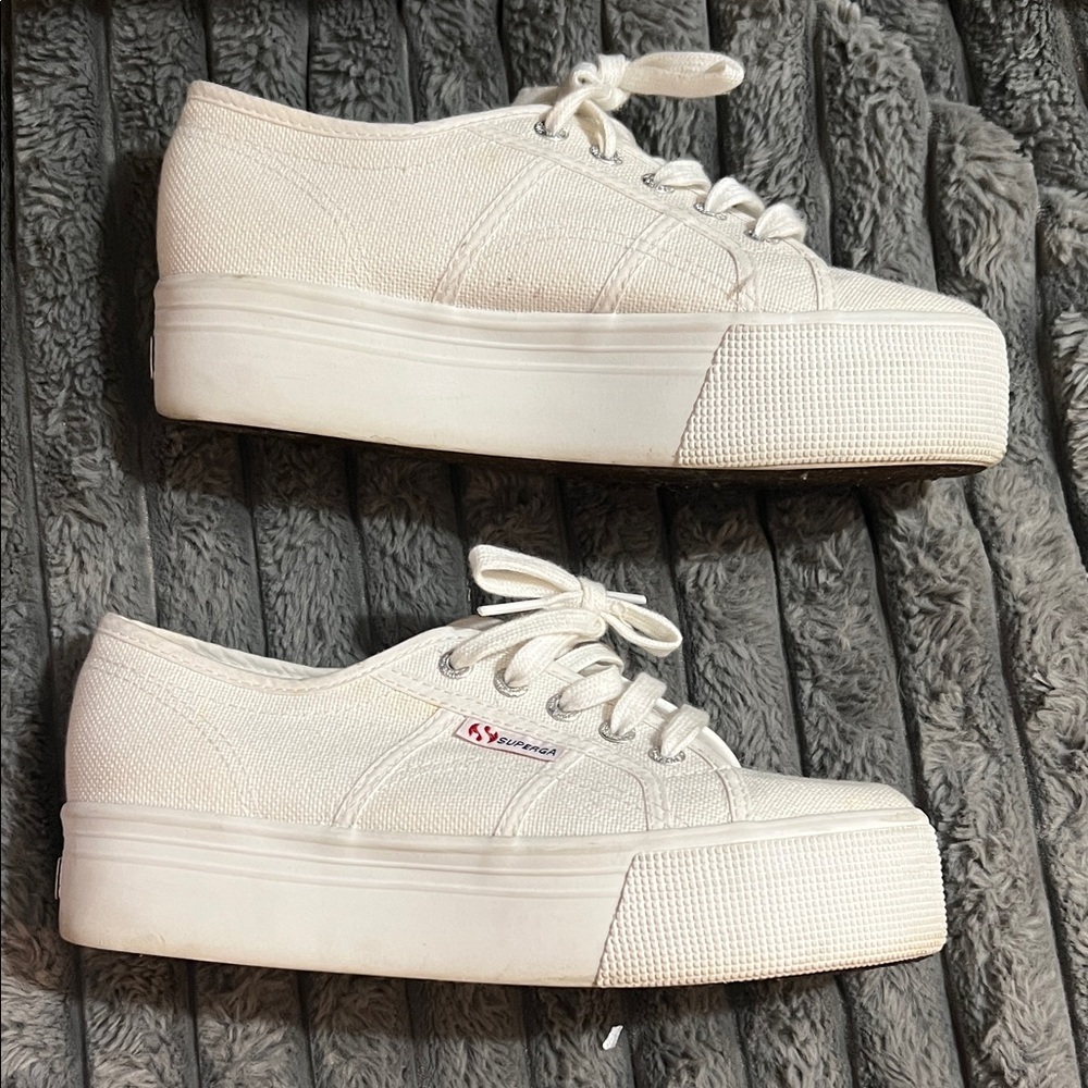 Superga Cream Platform Canvas Sneakers for Women - Picture 3 of 11